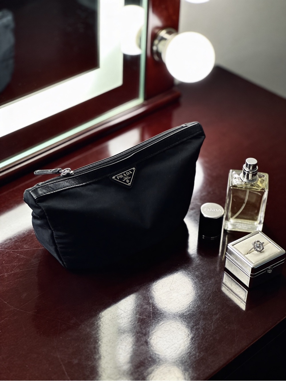💯 % Authentic Prada Tessuto  Nylon and Saffiano Leather Large Clutch.